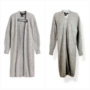 NEW Love & Whimsy Rib Knit Open Front Wool Blend Cardigan Duster in Gray Size XS